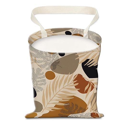 AUEKLLW Car Trash Can, Hanging Garbage Bin for Men and Women, Cute Car Organizer and Storage Bag, Canvas Vehicle Trash Can Bag Easy-to-Install Boho Leaves