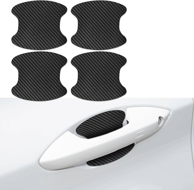 4PCS Car Door Handle Cup Scratch Protectors, Carbon Fiber Anti-Scratches Car Door Cup Protector, Universal Door Handle Protective Film, Car Door Handle Paint Cover Guard Pad for Most Car Handles