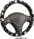 Wild Daisy Steering Wheel Cover for 14.5-15 Inch (37-38 cm) Wheels, Premium Fabric with Non-Slip Rubber Inner Ring (Wild Daisy)