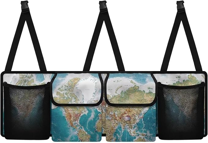 World Map Car Trunk Organizer Backseat Hanging Organizer with Pockets, Super Capacity Storage Solution Decoration for SUVs, Trucks, Vans, and Cars