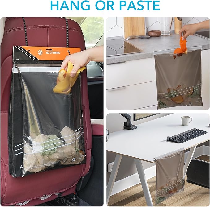 40 Pcs Disposable Car Trash Bag - Large Capacity - Car Garbage Bag Hanging from Headrest - Easy to Stick-On, Leakproof, Smellproof Car Trash Can, Puke Bags - Ideal for Travel, Camping, and Home Use