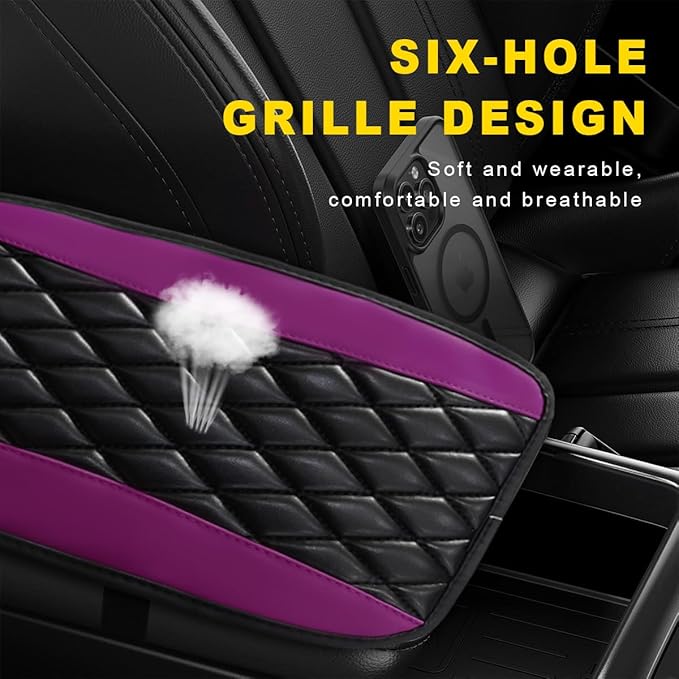 Car Center Console Cushion Pad, 12.6"×7.5" Waterproof Leather Armrest Seat Box Cover Protector, Soft Comfortable Anti-Scratch Arm Rest Console Pad for Most Cars Trucks SUVs (Purple)
