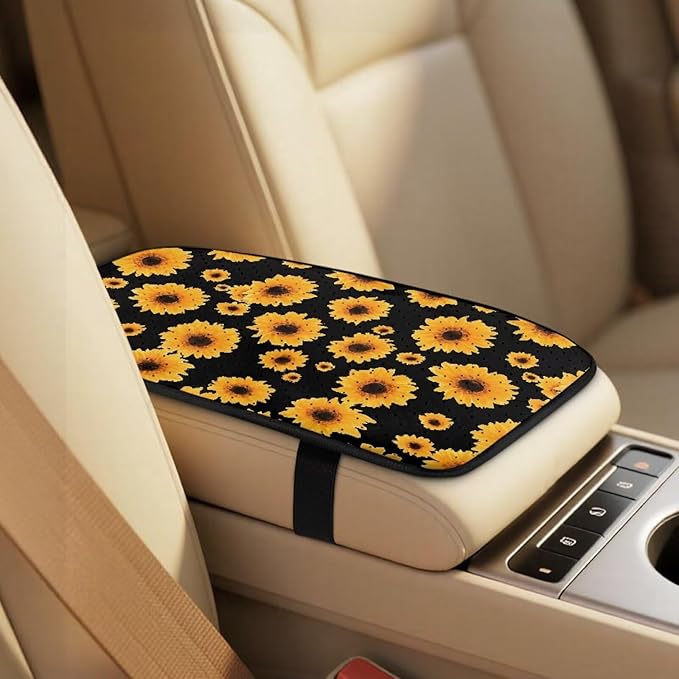 Qeluxign Sunflower 5 Piece Car Seat Covers Full Set, Front Seats Cover/Auto Seatbelt Shoulder Pads/Vehicle Center Console Armrest Cover, Universal Car Accessories Men Women Gifts