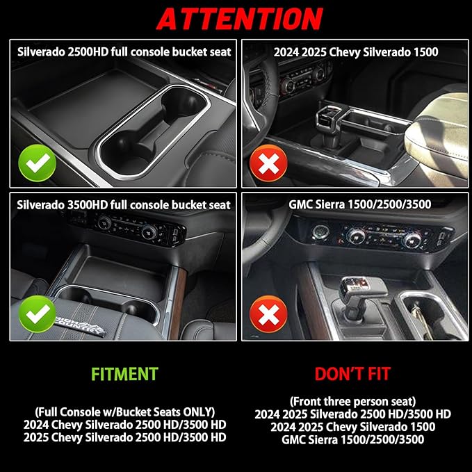 2026 Silverado 2500/3500 Center Console Organizer for Chevy Silverado 2500/3500 Accessories TPE Material Console Tray Compatible with 2024-2026 Chevy Silverado 2500/3500HD(Full Console Bucket Seat)
