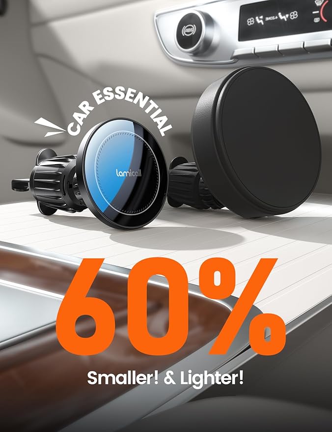 Lamicall 15W for MagSafe Car Mount Charger - [20X Strong Magnets] Wireless Car Phone Holder Charger, Magnetic Phone Holders for Car Vent Dash Gift Accessories for Women Men for iPhone 17 Pro Max Black