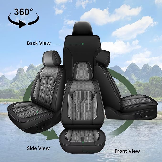 YORKENIC Fit for Jaguar XE Seat Covers Front Set 2017-2020: Breathable Leather Car Seat Covers Compatible Airbag (2 Front Set, Black & Grey)