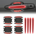 8Pcs 3D Door Handle Cup Protector, Reflective Stripe Stickers, Anti-Scratch, Universal, Suitable for Cars, Trucks, SUVs (Red)