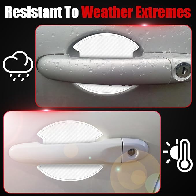 4Pcs Car Door Handle Scratch Protector Sticker, Universal Carbon Fiber Texture Door Handle Paint Protector, White(M)