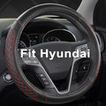 West Llama Customized Auto Car Steering Wheel Cover for Hyundai,Tucson,Sonata,Elantra,Santa Fe,Genesis,Sonata Hybrid,Azera,Venue,Kona, 14.5-15 inches(Diamond Quilted-Black+Red-Standard Size)