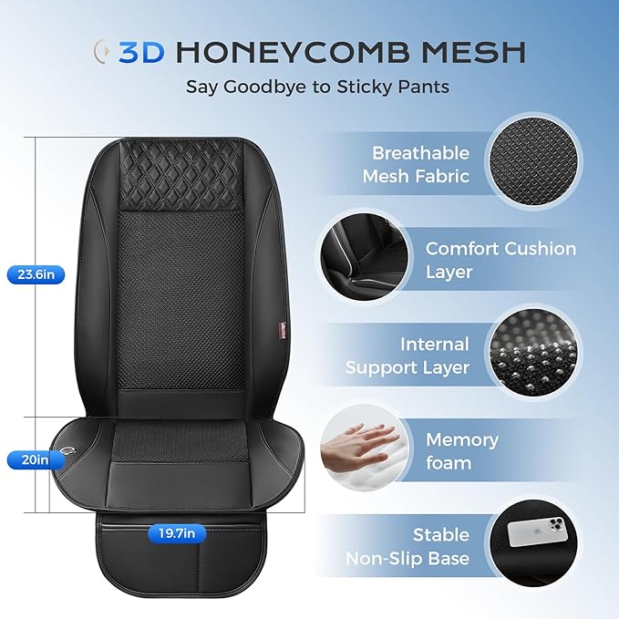 Coverado Cooling Car Seat Cover with High-Velocity Turbo Fan, Powerful Blowing & Suction Pad, 12V-24V Ventilated Cushion, 3-Speed Adjustable Airflow, Universal Fit for Car SUV Truck Van（Black）