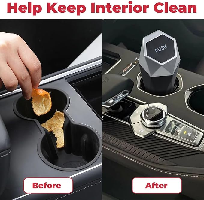 Car Trash Can, Car Trash Bin with Lid, Car Accessories for Women Interior, Car Garbage Can with Additional 2 ABS Hooks and 60pcs Trash Bags, Suitable for Home, Office, Car Organizer, Black