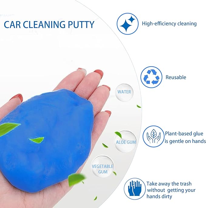 KWBLWFCar Cleaning Gel 2Pcs for Air Vents, Cup Holders & Keyboards – Reusable Sticky Putty Dust Cleaner for Auto Interior, Home Electronics, Office Desks – Detailing Gel (Blue/Yellow)