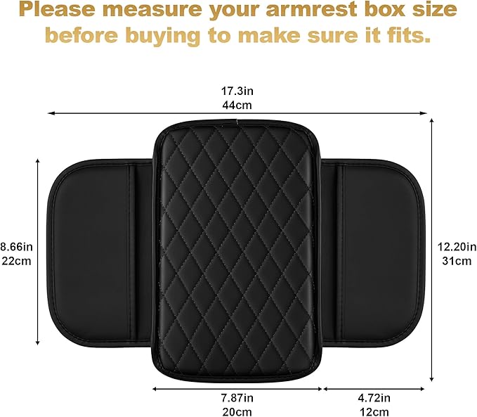 Center Console Cover for Accord: Armrest Cover for Car with 2 Storage Bags - Scratch & Wear Resistant & Waterproof Leather Console Cover,Anti-Scratch Auto Armrest Pad Accessory （Black