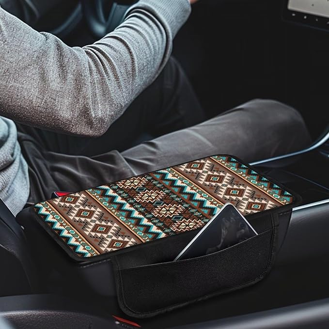 Boatee Navajo Auto Center Console Cover Southwest Arm Rest Cover for Car Easy to Install Dust-Proof Car Console Organizer Center Console Cover Comfort Car Center Console Cushion Pad Brown