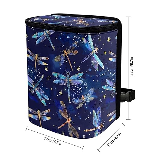 Car Trash Bin Collapsible Car Organizers and Storage for Front Seat Multipurpose Trash Bag Automotive Garbage Can Car Accessories Interior Car Organizer, Dragonfly Pattern