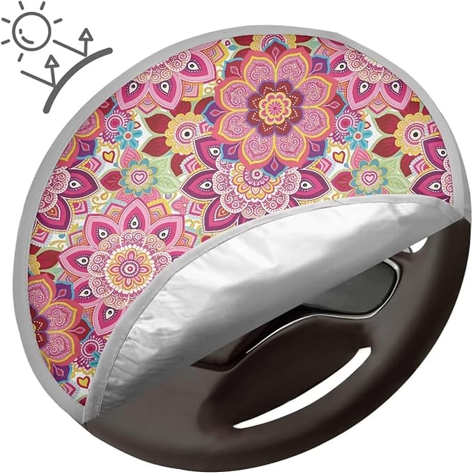 Mandala Steering Wheel Sun Cover 17 Inch Easy to Install Car Rudder Sun Heat Shield Foldable Vehicle Steering Wheel Vehicle UV Reflector Summer Essential Gift for Friends