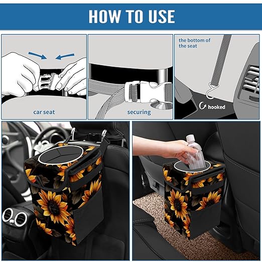 GVGHIDZ Car Trash Can – Multi-Purpose, Lightweight and Portable with Durable Water-Resistant Coating, No Installation Required, Practical and Ample Capacity, Variety of Colors.Beautiful Sunflower