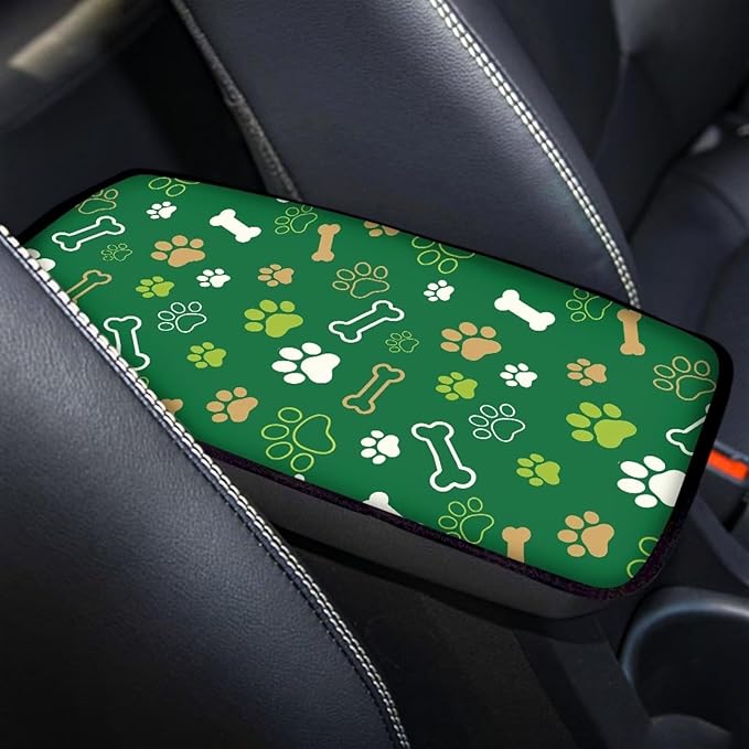 Dreaweet Cute Dog Paw Print Center Console Armrest Pad Cover Green Car Arm Rest Cover Pad Universal Middle Console Covers for Cars SUV Truck Sedan