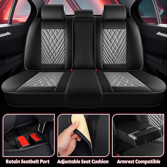 for Kia Sportage Car Seat Covers Full Set,Leather Seat Covers for Car,Lumbar Muscle Pain Healing Function,Waterproof Automobile Seat Protector with Lumbar Support(Grey Black with Pillow)