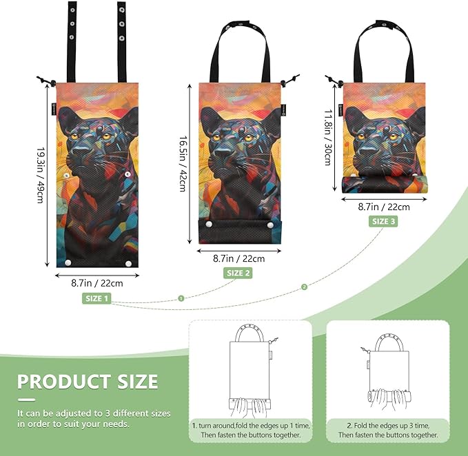 ALAZA Hanging Car Trash Bags Garbage Bag Trash Can for Back Seat Small Panther Washable Storage Bag Retractable 2 Pack