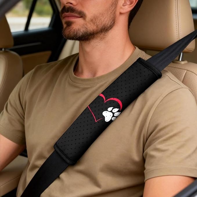 Psesaysky Love Heart Paw Full Set Car Interior Accessories Breathable Leather Front Seats Protectors, Auto Seat Belt Cover and Armrest Pad Cover,5 Pieces