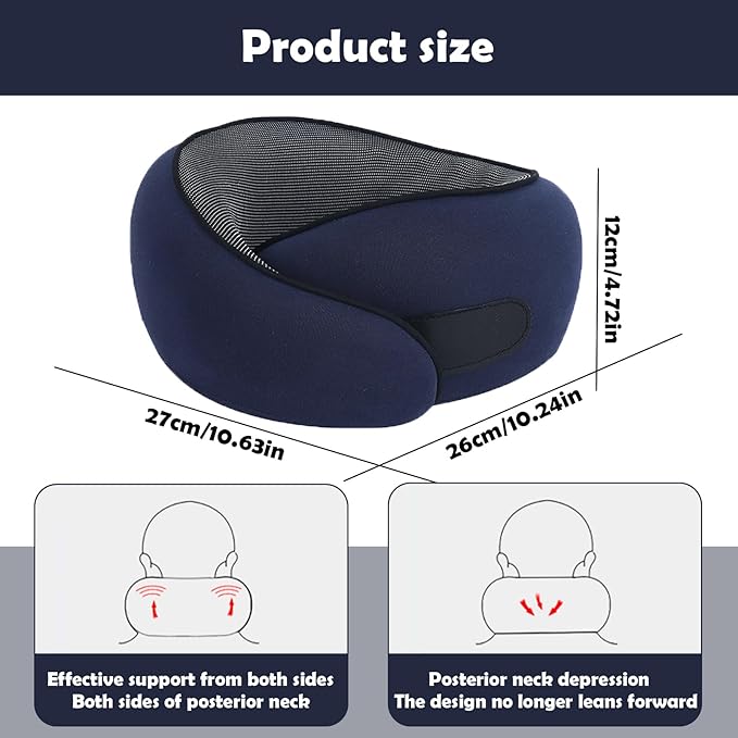 MQZAYZ Travel Neck Pillow for Airplanes & Car Rides,Compact Head Support Cushion with Pain Relief,Ergonomic Sleeping Pillow for Long Flights & Road Trips (Blue)