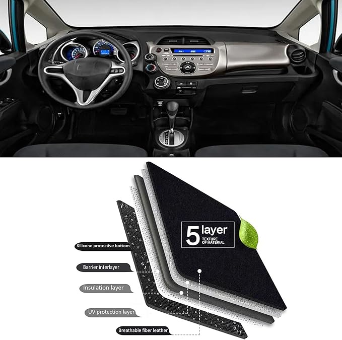 Upgraded Dash Mat for 2007-2013 Honda Fit Polyester Dashboard UV Protection Non-Slip Windshield Reflective Instrument Cover Interior Accessory Black