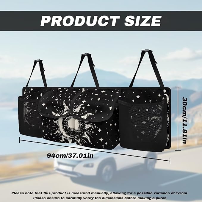 Sun and Moon Car Trunk Organizer, Auto Backseat Hanging Organizer,Equipped with Robust Elastic Net, Car Trunk Tidy Storage Bag with Lids,Space Saving Expert