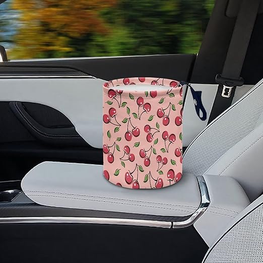 Brosoneto Hanging Car Garbage Bag Cute Cherry Printed for Car Front Seat, Back Seat, Floor, Garbage Bin Decoration Portable Car Rubbish Bin