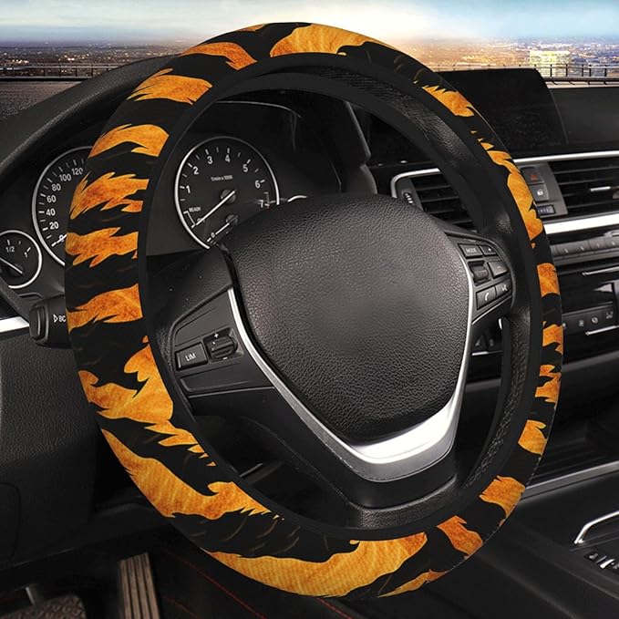 Steering Wheel Cover Polyester Thick Non-Slip Car Steering Wheel Cover Protector Universal 15 Inch, Animal Tiger Skin Print