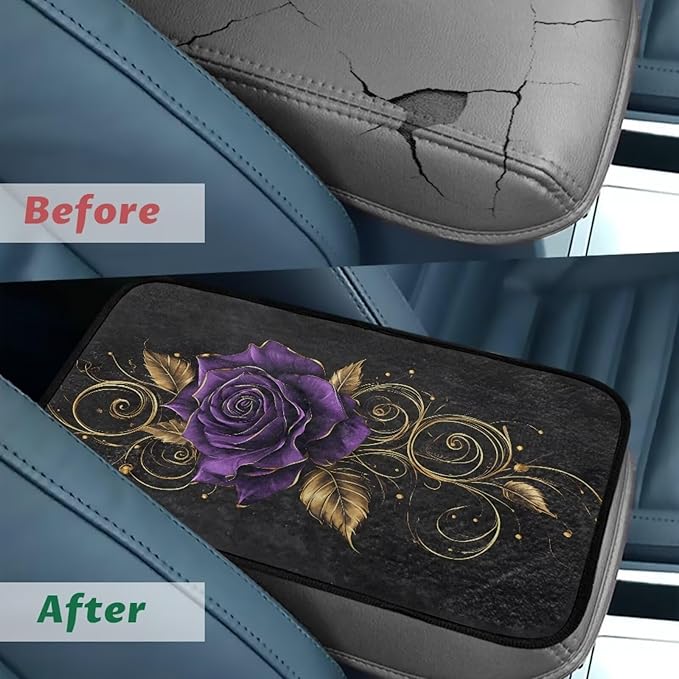 Bulopur Purple Rose Center Console Cover Flannel Protect from Pet Claws Universal Armrest Cover Pad Easy to Install 12.01 x 7.28 Inch Universal Car Interior Accessories Decoration