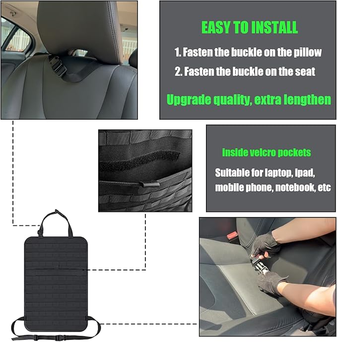MEAUTELE Tactical Car Seat Back Organizer With 5 Detachable Pouches Upgrade Tactical Molle Vehicle Panel Organizer Universal fits for Most of Car Truck Ford Jeep Vehicle