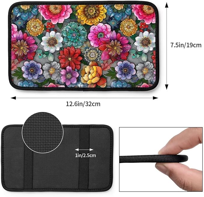 Pink Flower Car Center Console Cover Pad Vintage Boho Hippie Polyester Armrest Box Lid Covers Daisy Automotive Decor Accessories
