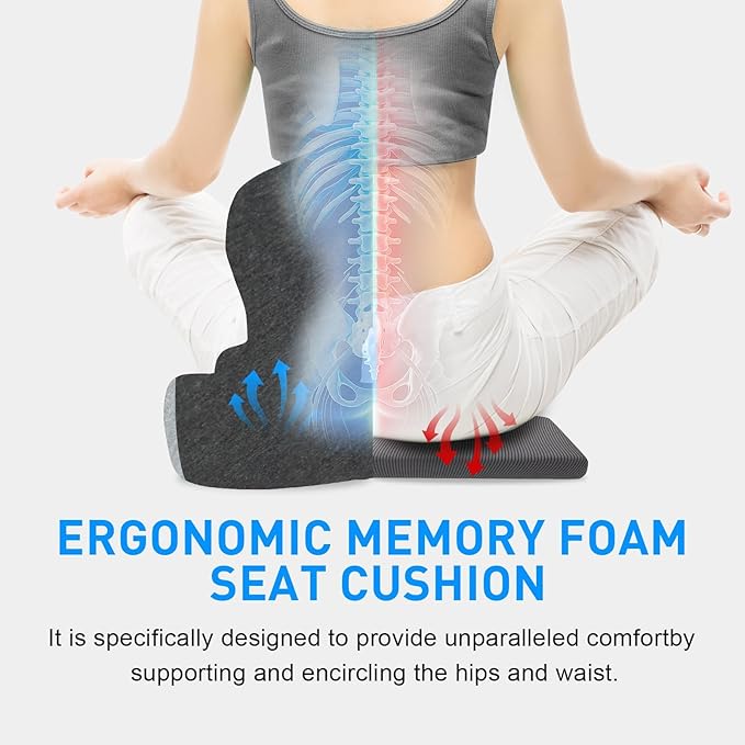 Car Seat Cushion with Lumbar Support for Long Sitting, Ergonomic Memory Foam Driving Seat Cushions for Semi Truck Bus Driver Trucker, Non Slip Office Chair Cushion (Dark Light Gray)