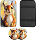 JANENFNA Car Armrest Cover Pads Universal Fashion Cute Auto Center Console Armrest Cover Pad with 2PCS Car Coasters Soft Waterproof Car Armrest Seat Protector for Women,Cute Squirrel
