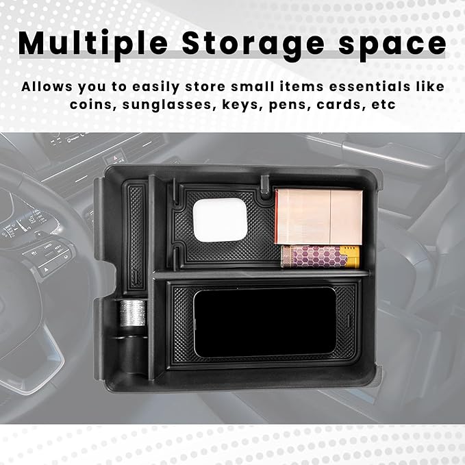 Neepiar 2PCS Center Console Organizer Compatible with 2023 2024 2025 2026 Honda Pilot/ 2026 Honda Passport Armrest Tray Insert Divider Slot Box Secondary ABS Plastic Material Interior Accessories