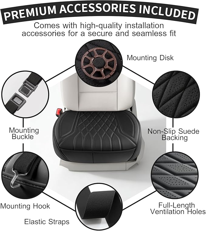 EQUIDEVDY 2 Pack Leather Bottom Car Seat Covers,Front Seat Covers for Cars,Driver Car Seat Cover,Luxury Faux Leather Seat Protectors,Full Wrap,Waterproof,for Most Vehicles,Sedan,SUV,Truck (Black)