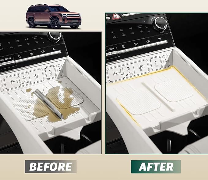 Cup Holder Insert & Wireless Charging Protective Mat for 2024 2025 2026 Hyundai Santa Fe White 2Pcs (Scratch & Scuff Free) (Easy to Clean) Center Console for Hyundai Santa Fe Accessories