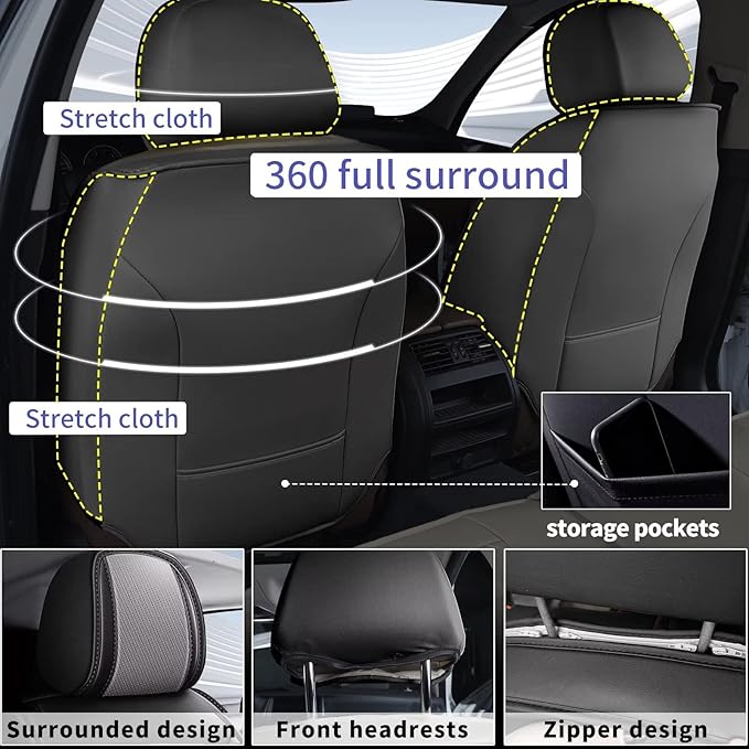DISUTOGO Full Set Seat Covers Fit for Nissan Pathfinder 2011-2025 2026 Waterproof Faux Leather Automotive Cushion Protector Car seat Covers Compatible Airbag(5 Seats, Grey)