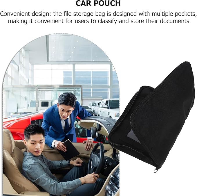 Car Pouch Organizer with Multi Pockets Oxford Cloth Glove Box Storage Bag for Owners Manual and Document File Holder, Portable Car Storage Pocket in Black for Automotive Interior