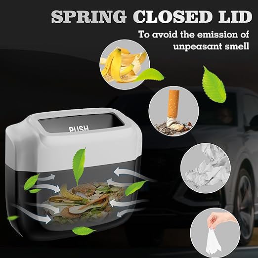 Car Trash Can with Lid，Built-in Storage Garbage Bag，Leakproof Vehicle Trash，Car Accessories for Interior,Mini Garbage Bin for Automotive, Home, Office, Kitchen, Bedroom，with 30pcs Trash Bags