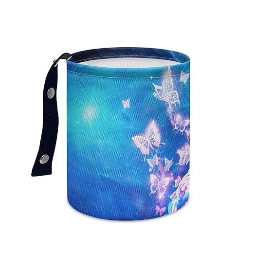 Blue Glowing Butterfly Car Trash Can, Cute Car Trash Bag, Vehicle Trash Can, Multipurpose Trash Bag Hanging, Portable, Collapsible, Waterproof Storage Bag for Cars