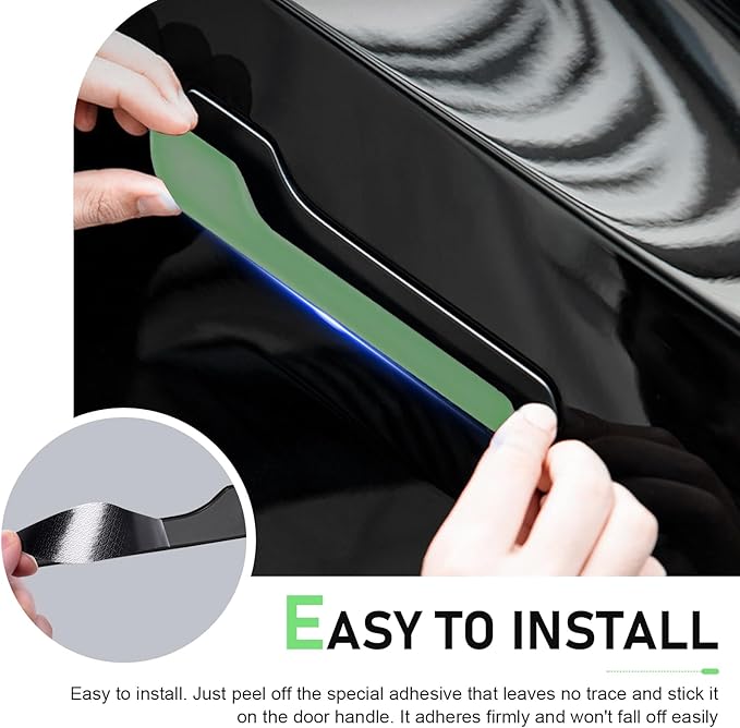 Hugwits 4 PCS Car Door Handle Covers, Scratch-Resistant Glow-in-The-Dark Door Handle Protector, Anti-Scratch Decorative Film, Compatible with 2017-2024 Model 3 2020-2024 Model Y (Green)