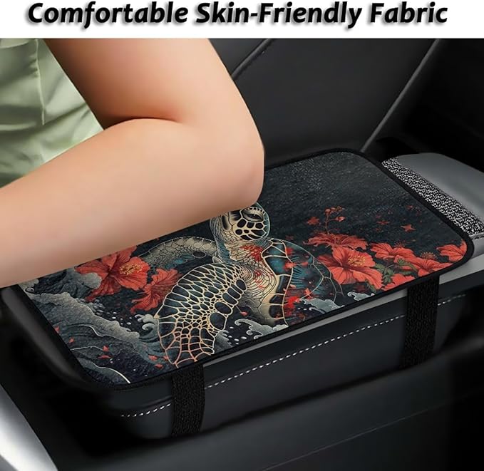 Bulopur Turtle Car Center Console Cushion Pad Protector Arm Rest Car Flannel Comfortable Auto Fashion Auto Interior Armrest Console Accessories Fit Most Car, Truck, SUV, or Van