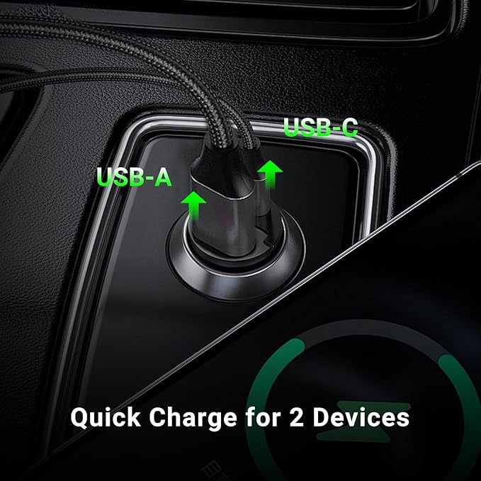 CMARS 65W+60W Cigarette Lighter Adapter,for iPhone 16 car Charger USB C/A,Fast Charging for iPhone,Car Phone Charger Dual Port for iPhone 16/15/14/13/12 Series and Samsung/Other Android Devices Black