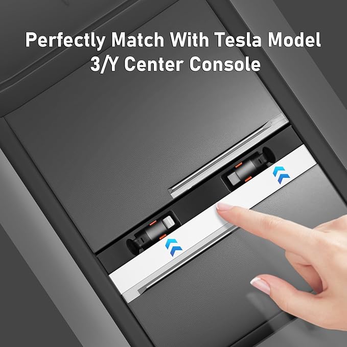 USB Charger Hub for Tesla Model Y 2021-2024 & Model 3 2021-2023 Accessories, Fast Charging Hub with Sliding Cover with Type-C+Lightning Retractable Cables (Not Fit Model 3 2024)