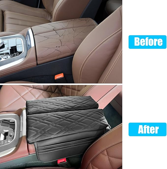 Jaronx Compatible with BMW Center Console Cover w/Storage Pockets X5 2019-2025/X6 2020-2025/X7 2019-2025,Leather Armrest Cover Cushion for BMW X5 G05 X6 G06 X7 G07 Accessories