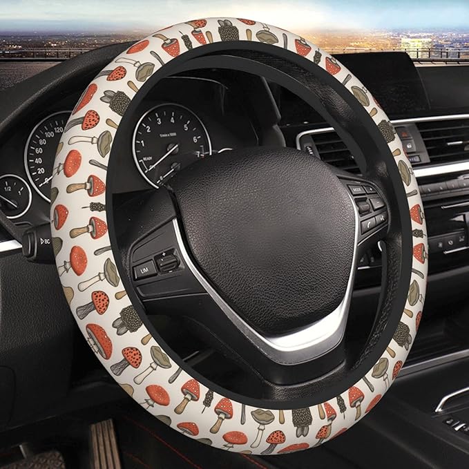 Neoprene Steering Wheel Cover Forest Autumn Nature Mushrooms Car Steering Wheel Cover Universal Fit for Most Cars