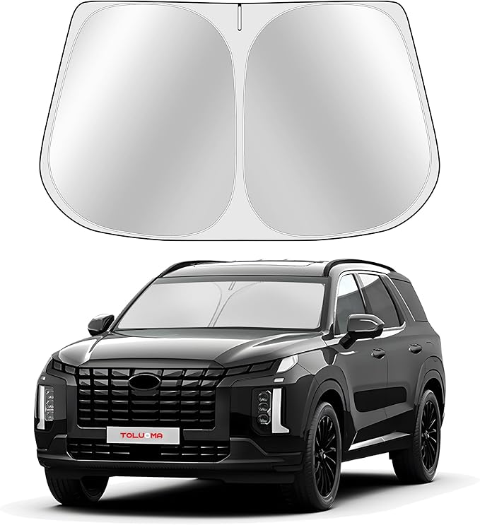 Toluoma Custom Fit Windshield Sun Shade for H-yundai Palisade 2020-2025 - Full Coverage, 210T Reflective Fabric, Double-Layer Design - Blocks 99% UV Rays, Keeps Car Cool, Easy to Install and Store
