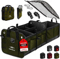 DURABLEZ Heavy Duty 3-Section Trunk Organizer – Extra Large Collapsible & Foldable Cargo Box, Modular Car Storage System for SUV, Truck, Van – Green
